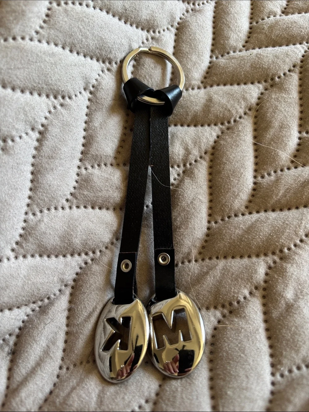 Michael Kors Black Leather Double Charm Keychain